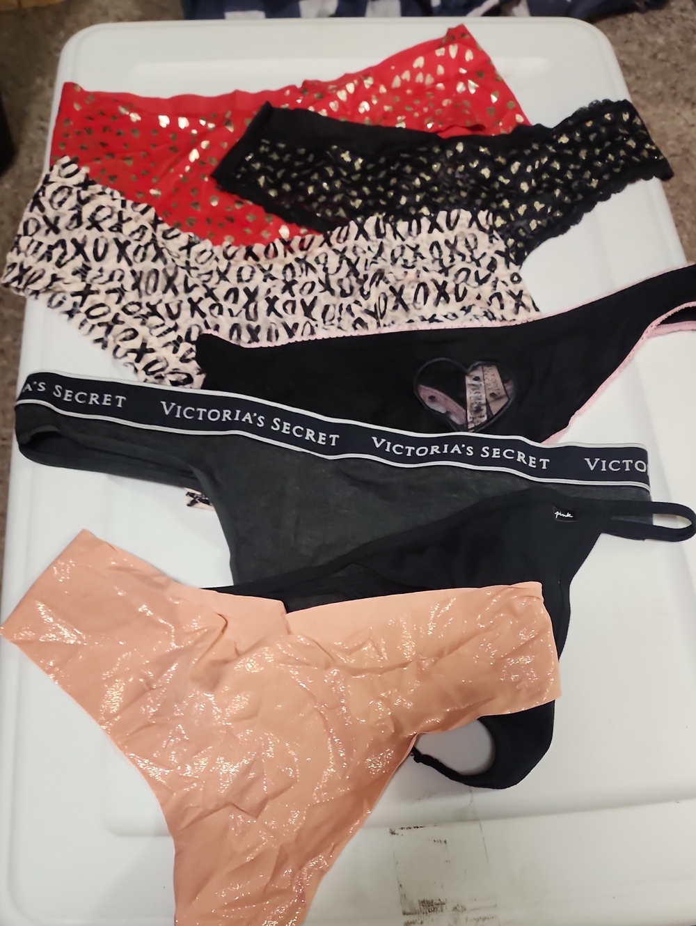 Victoria's Secret Mixed Color Lace & Logo Thong Set - Red, Black, Pink, Nude